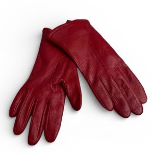 Vintage Womens Red Genuine Leather Lined Gloves 8